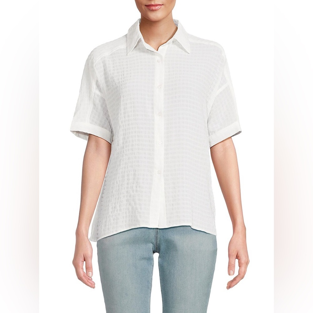 🤍MAX STUDIO Women's Seersucker Short Sleeve Shirt